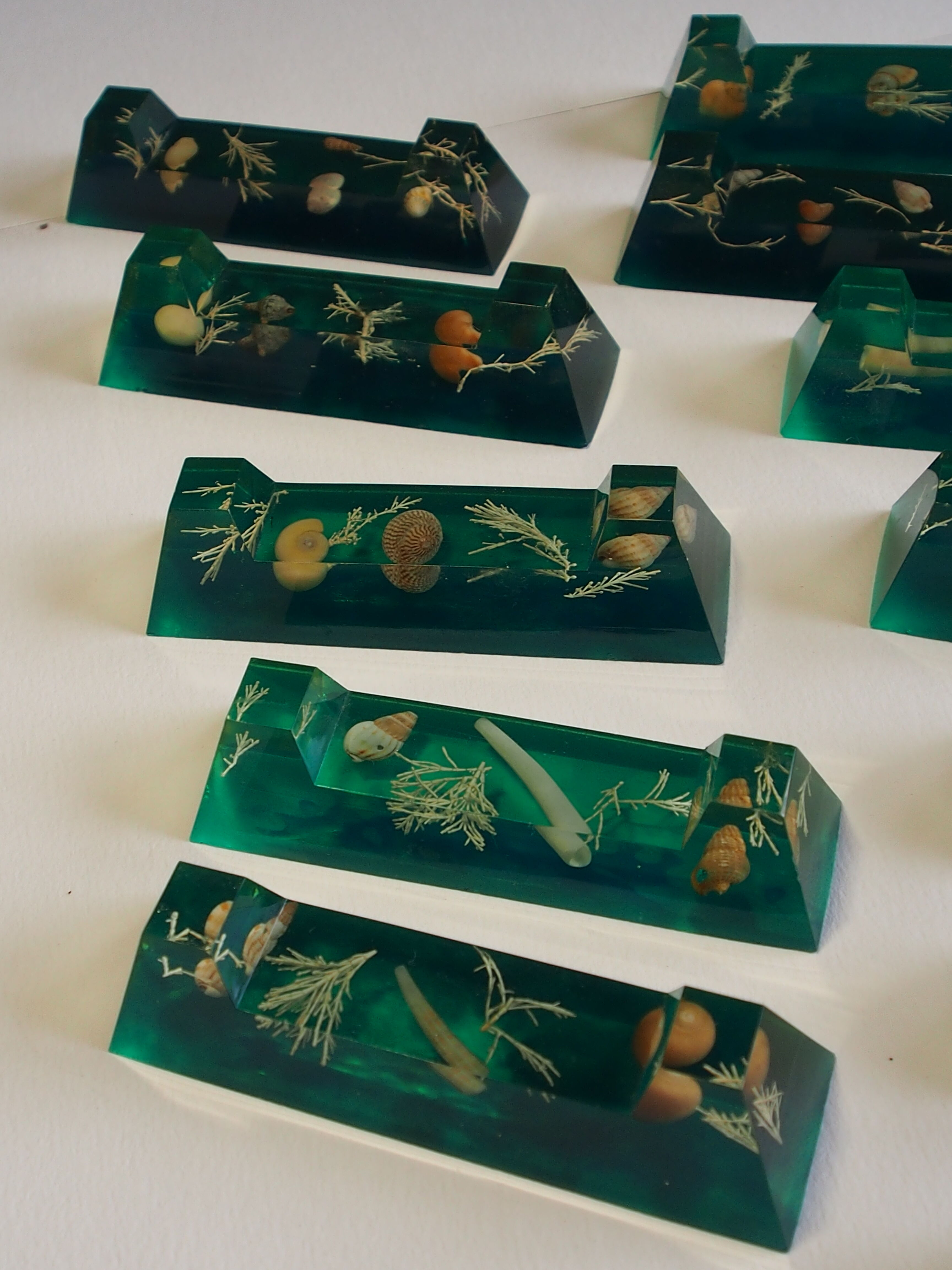 Knife holder in resin and inclusion of shells
