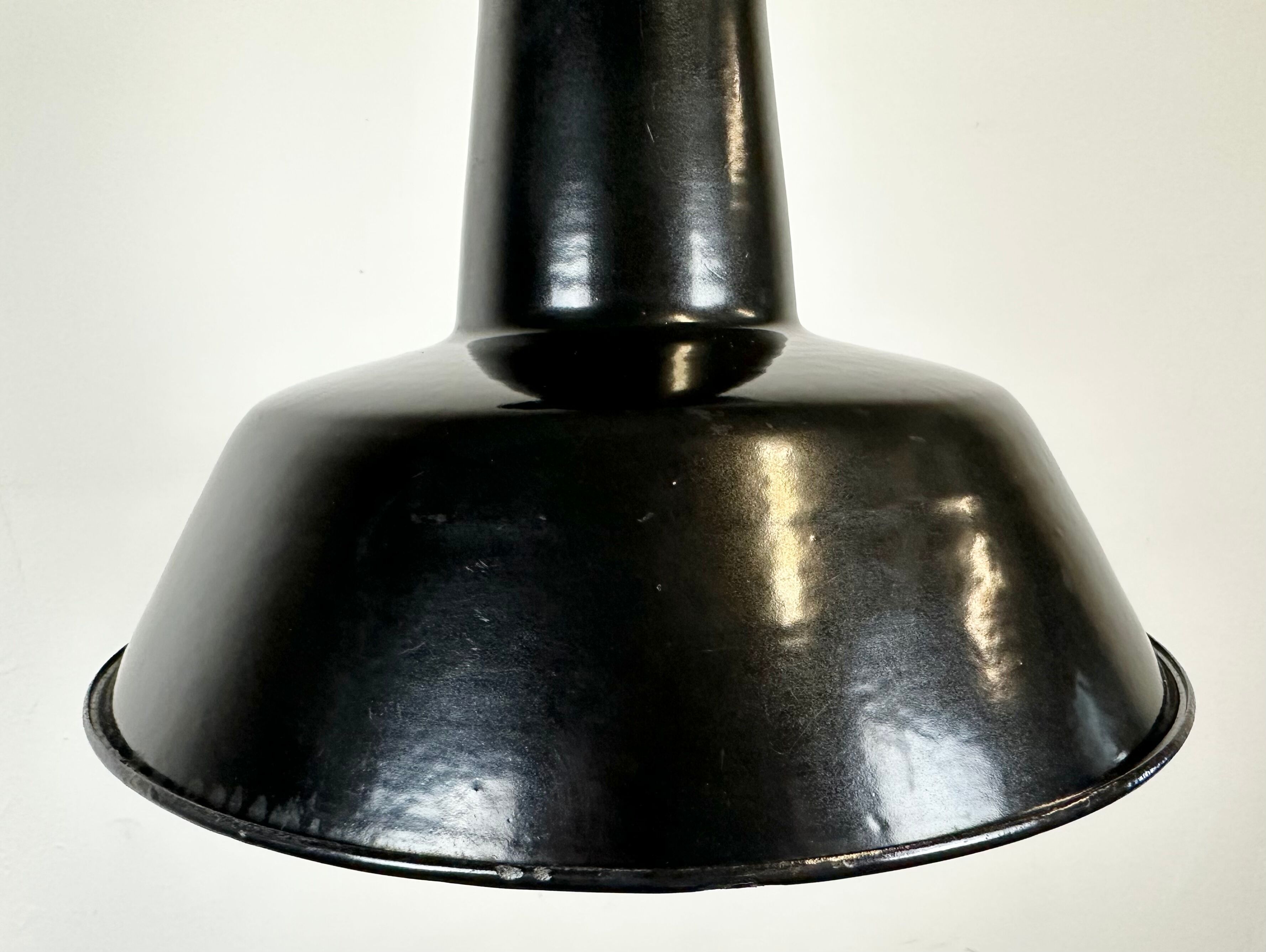 Industrial Black Enamel Factory Lamp with Cast Iron Top, 1960s