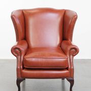 Elegant smooth English cowhide leather Chesterfield wingback armchair