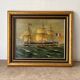 Marine, Frigate with tricolour, oil on canvas signed Madon