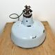 Industrial light grey enamel factory lamp with cast iron top, 1950s