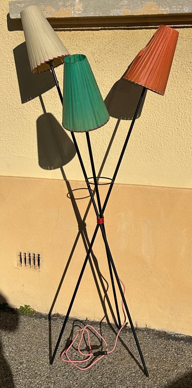 1950s metal tripod floor lamp, completely original