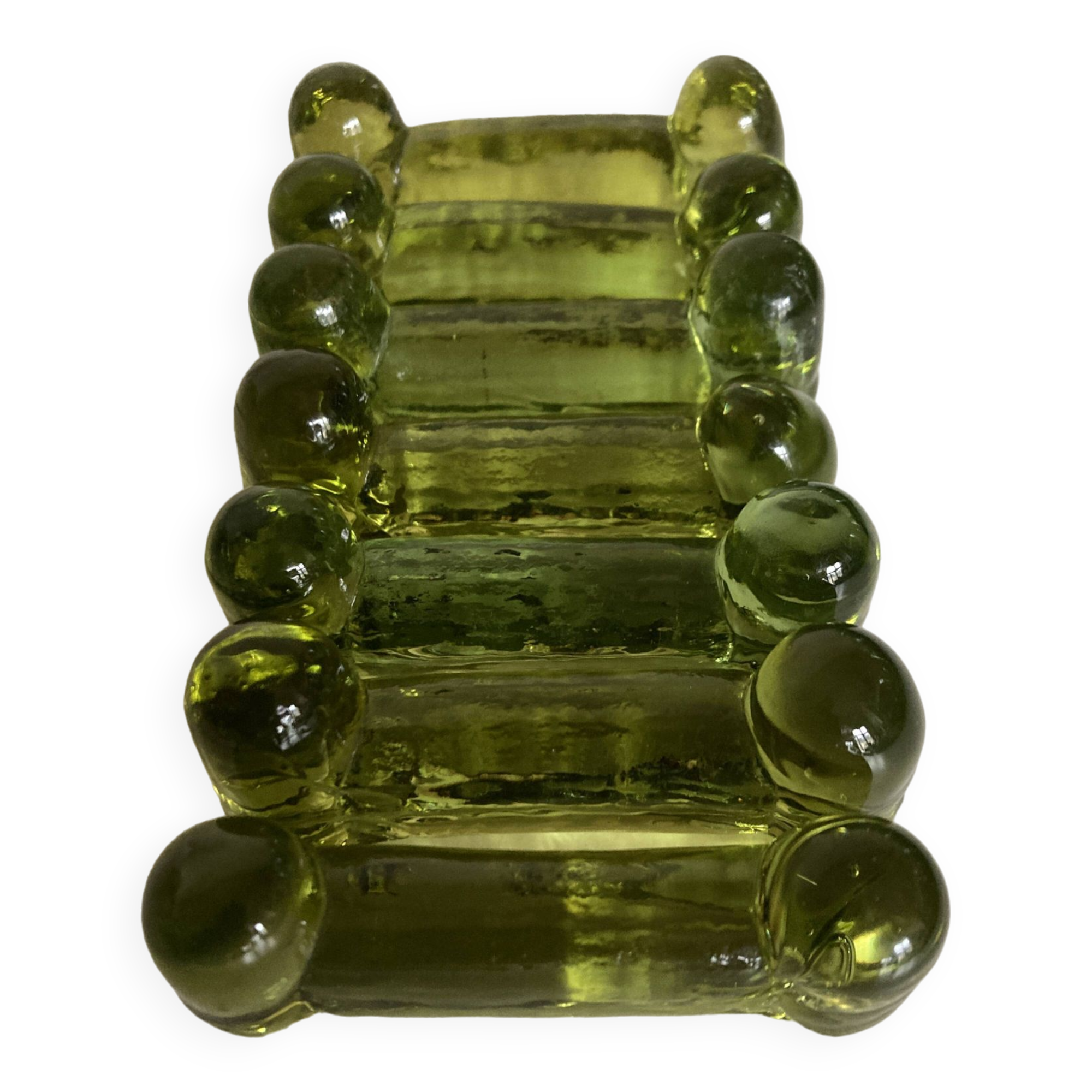 Set of 7 peridot green Biot glass knife holders 1970