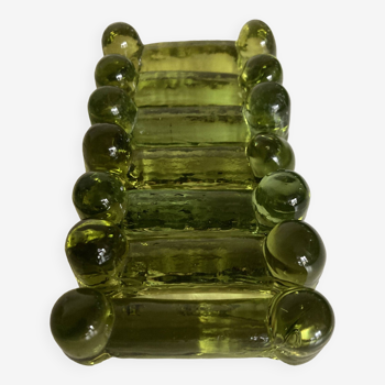 Set of 7 peridot green Biot glass knife holders 1970