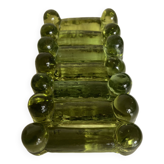 Set of 7 peridot green Biot glass knife holders 1970