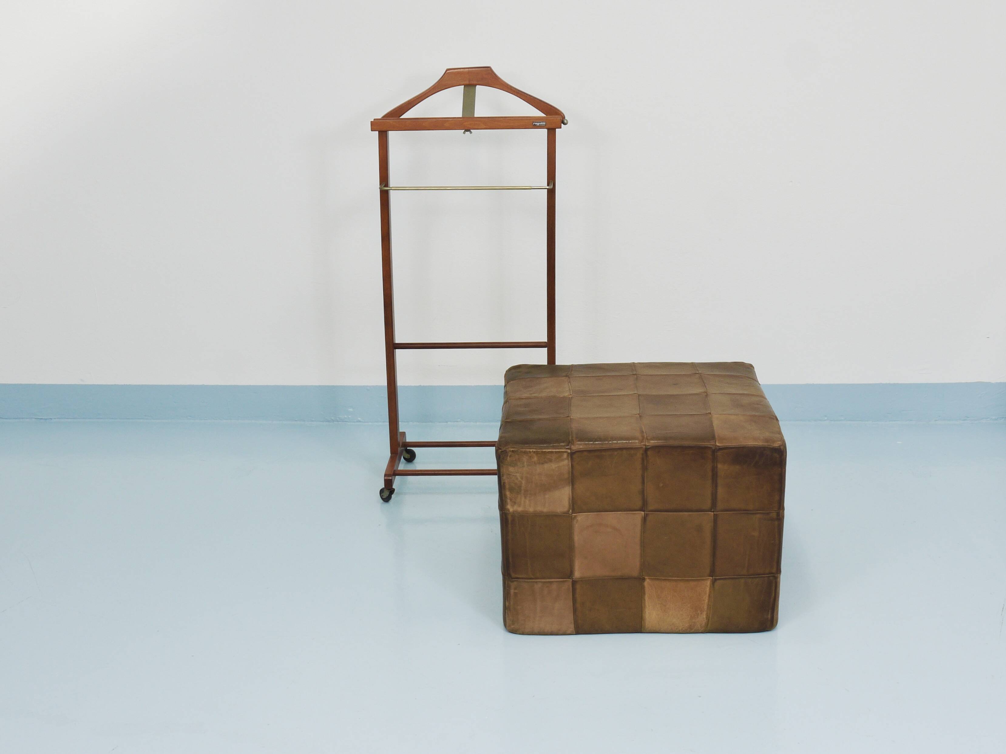 De Sede Patchwork Leather Cube Stool, Pouf, Ottoman, Switzerland, 1970s