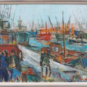 Huile sur toile suédoise – « Port de Göteborg » par Eric With