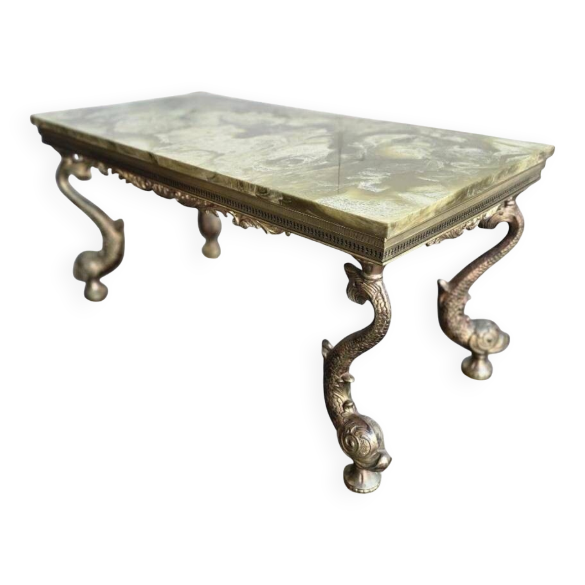 Vintage onyx coffee table with koi legs