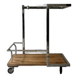 Vintage bar trolley in chrome steel and glass by Howard Miller circa 1970