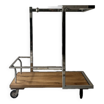 Vintage bar trolley in chrome steel and glass by Howard Miller circa 1970