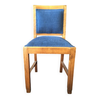 Chaise en bois massif - tapisserie bleue