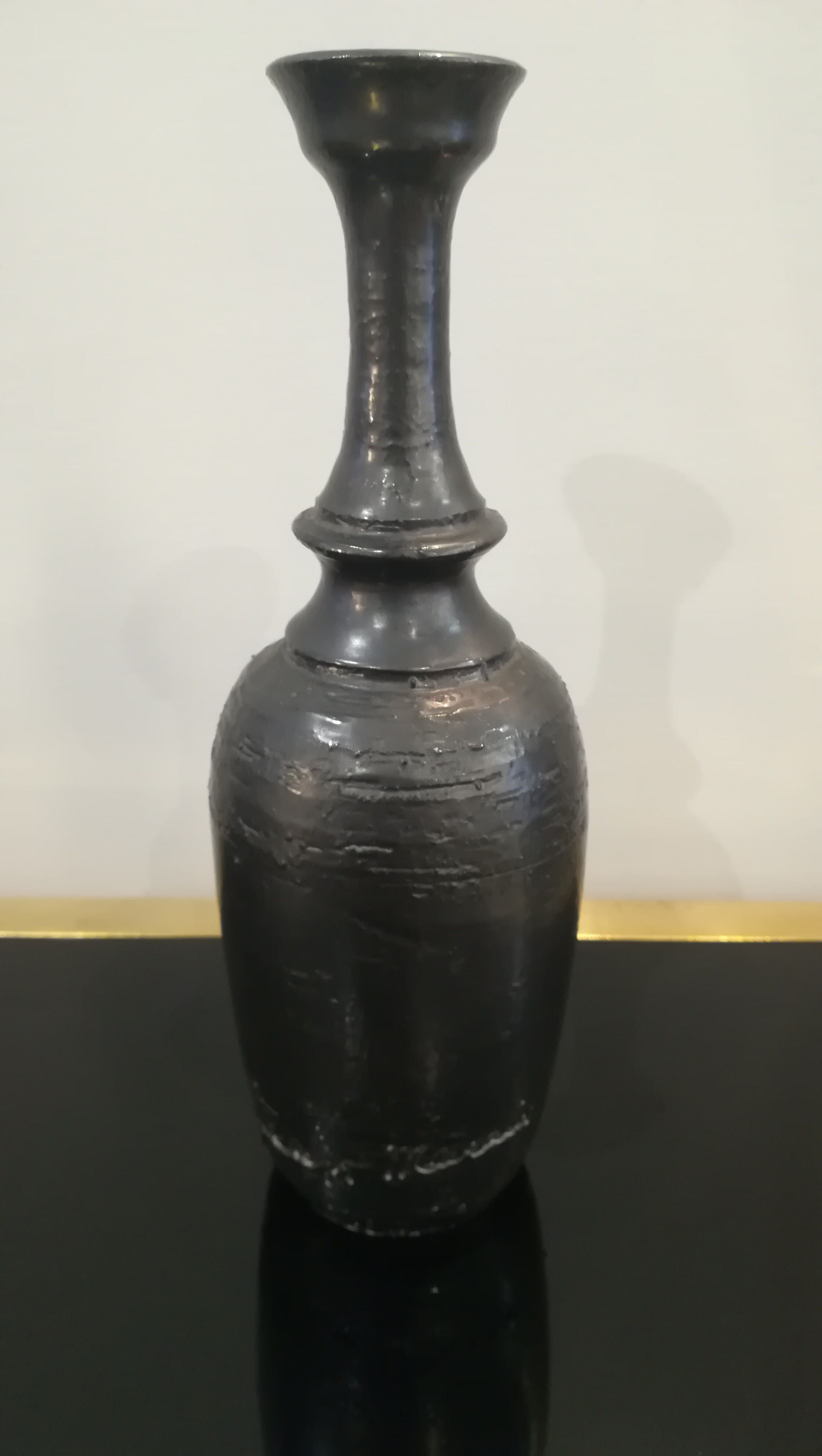 Vase of black enamelled terracotta, signed Jean Marais