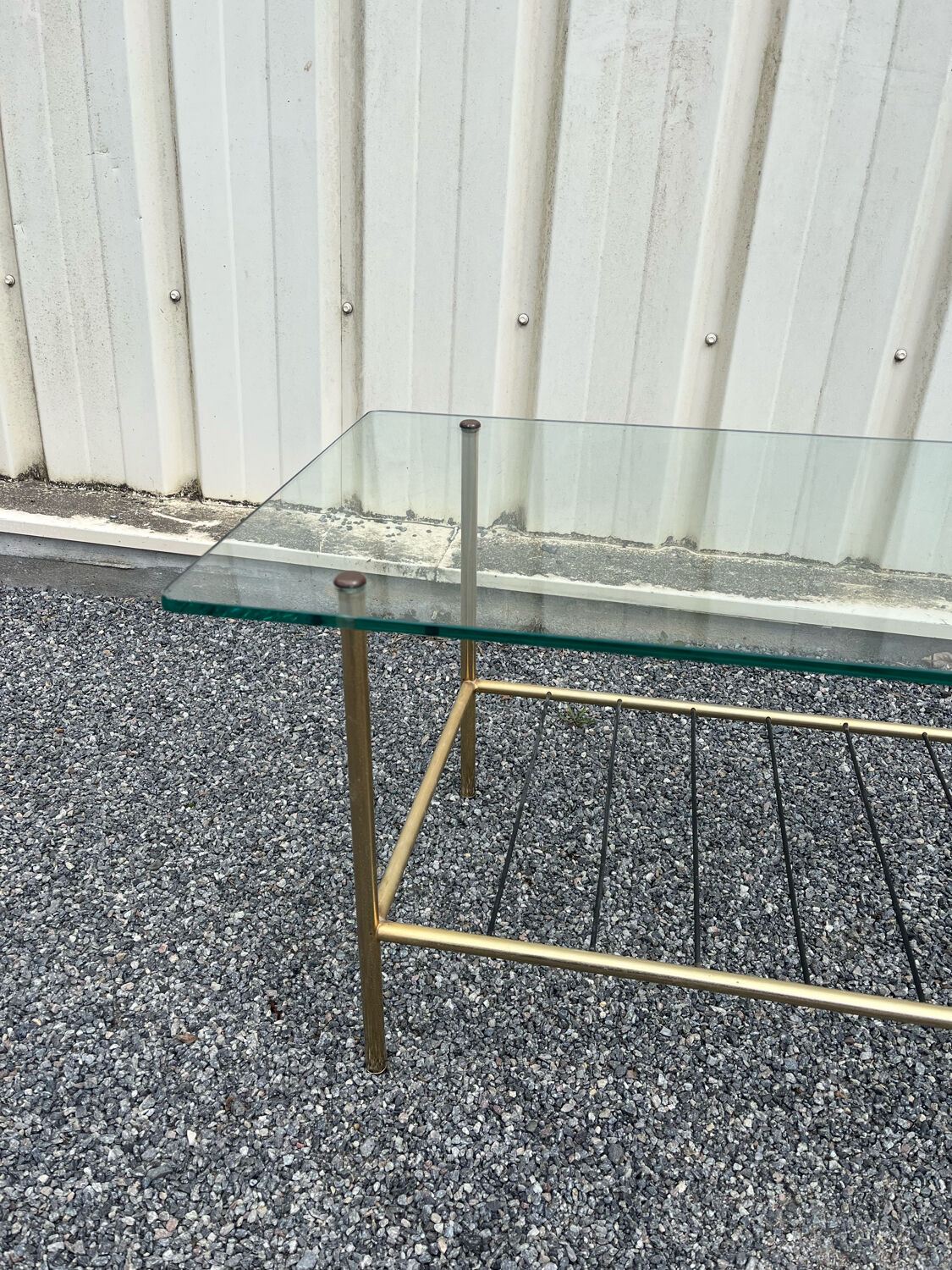 Vintage glass and brass coffee table