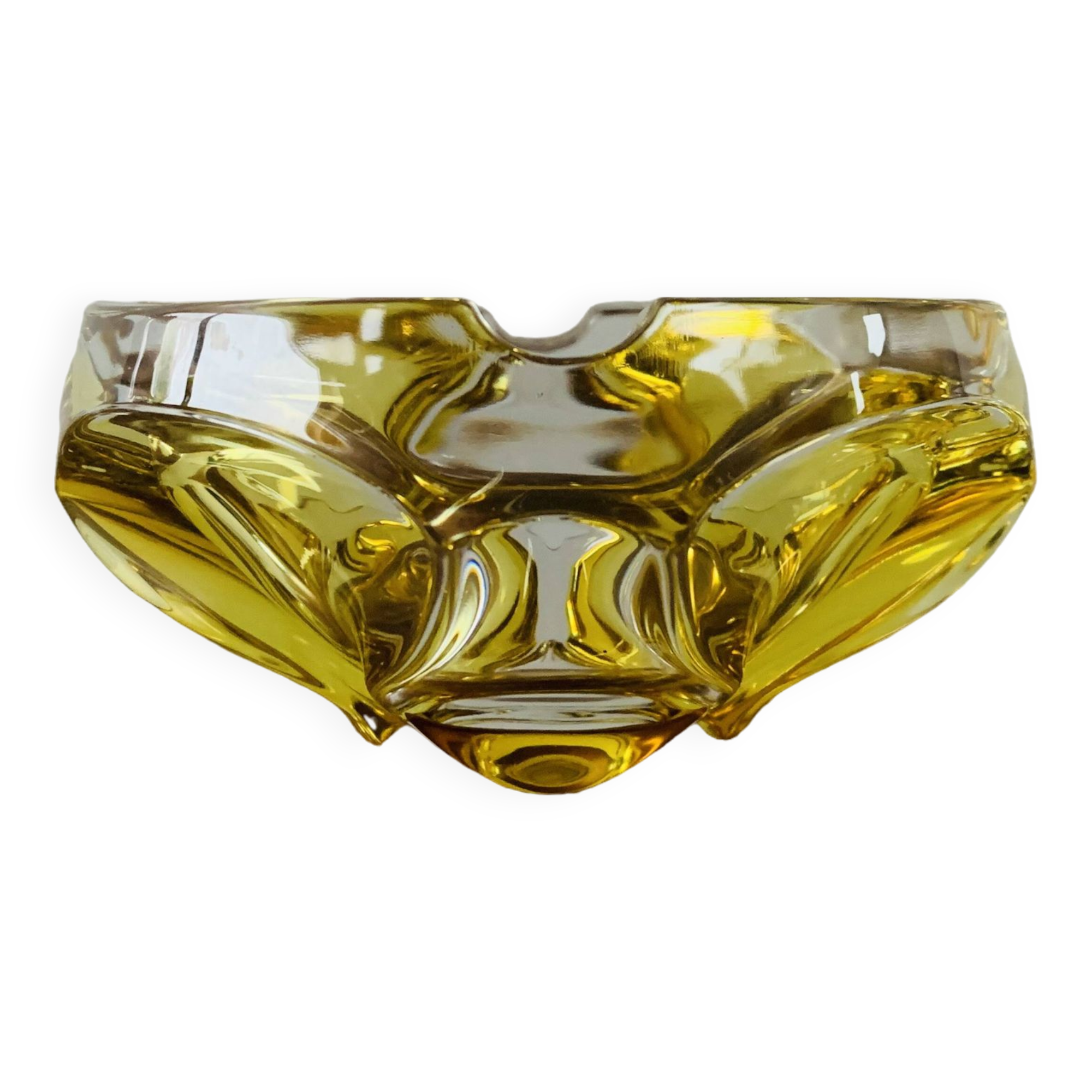 Vintage ashtray in yellow and transparent molded glass