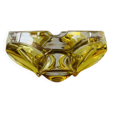 Cendrier vintage en verre moulé jaune et transparent