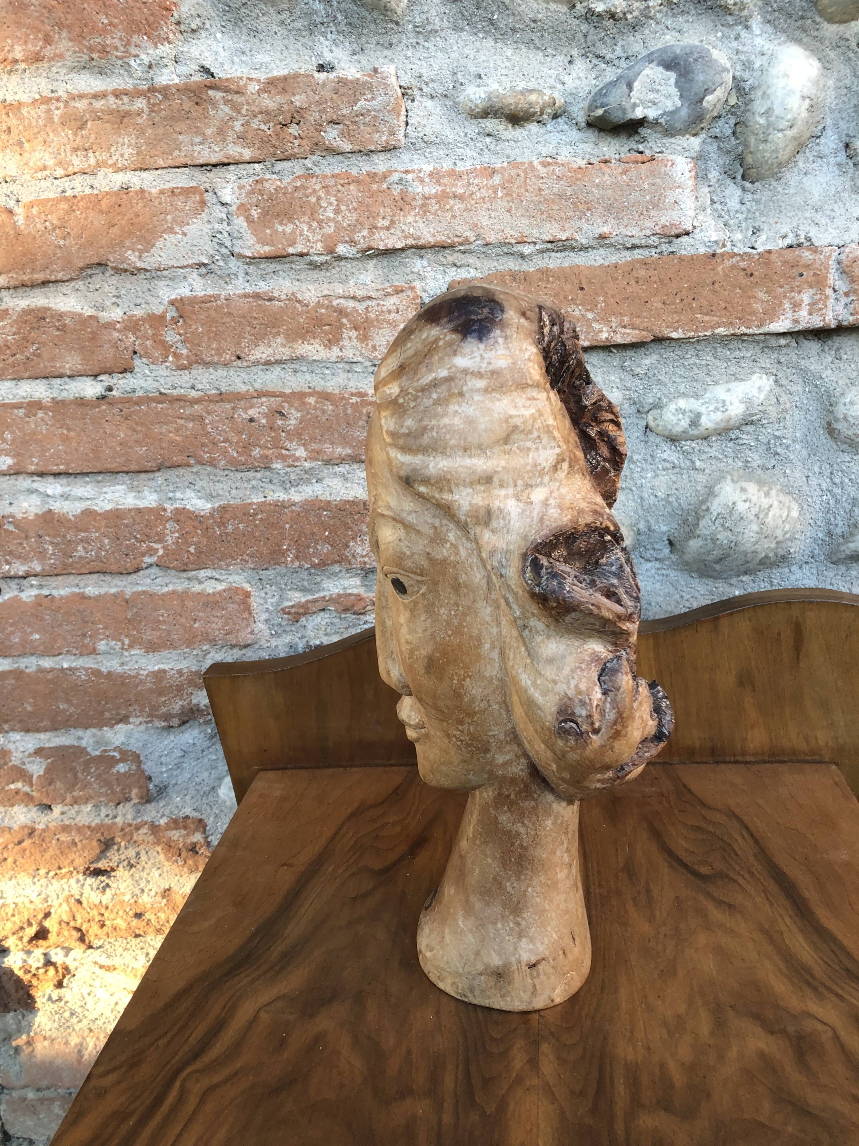 Wood head sculpture