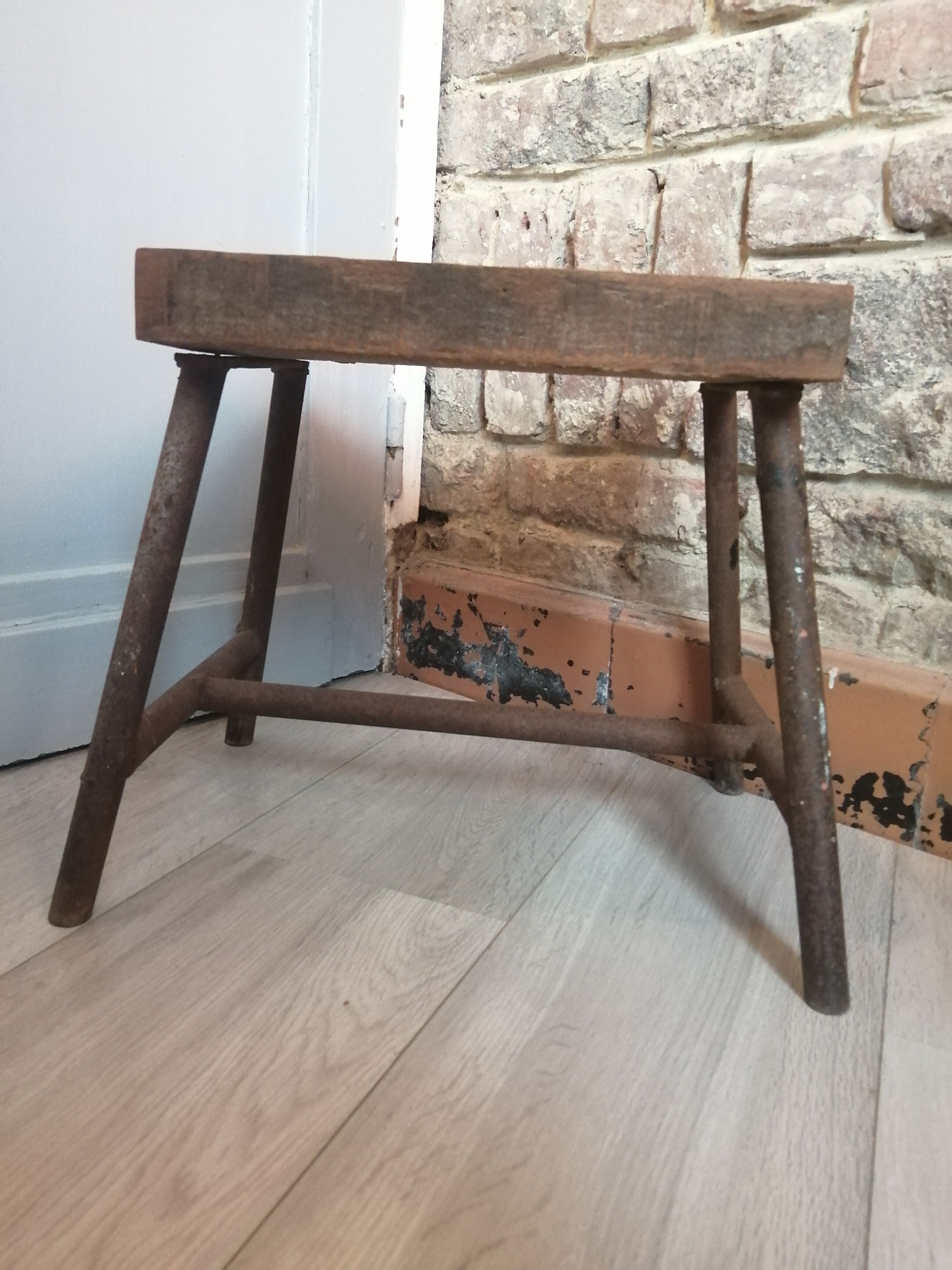 Old metal wooden stool