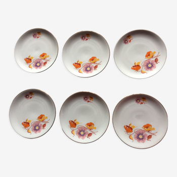 6 flat plates, flower decoration