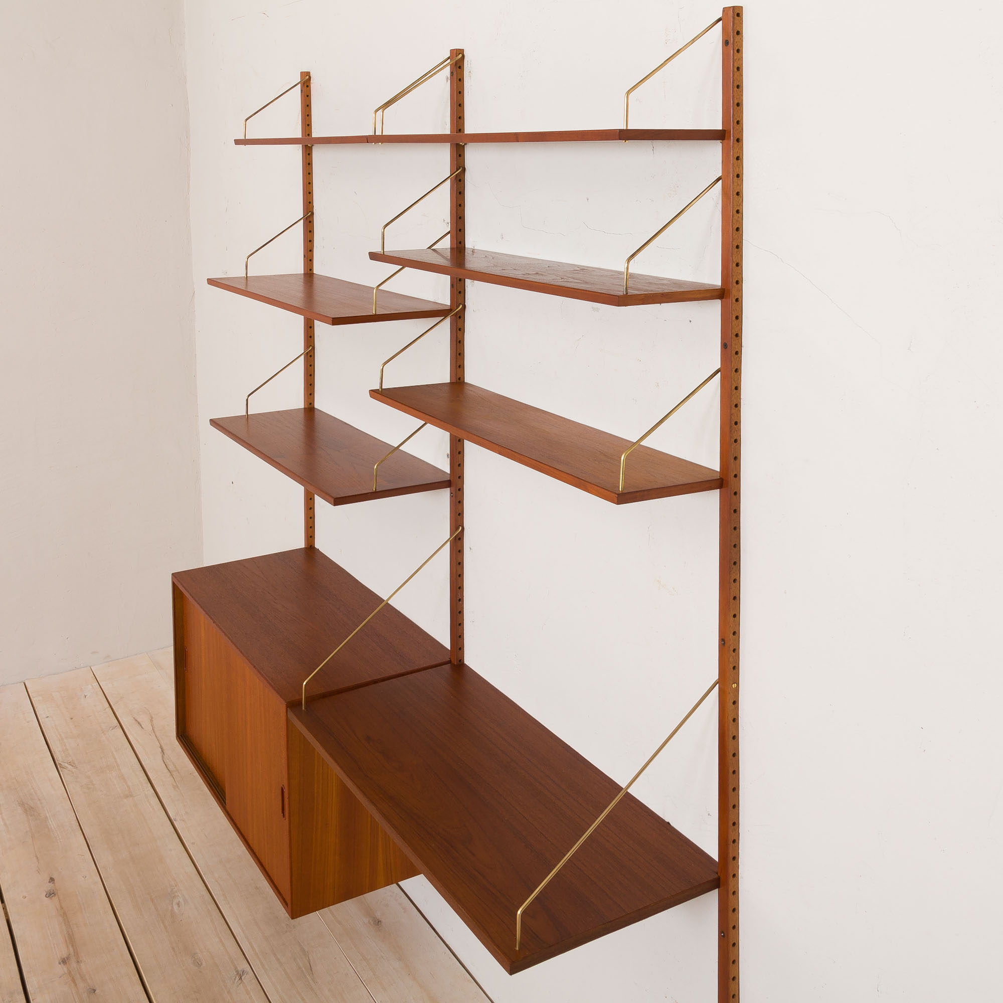 Teak wall unit by Hansen Guldborg with a desk and a cabinet, Denmark, 60s