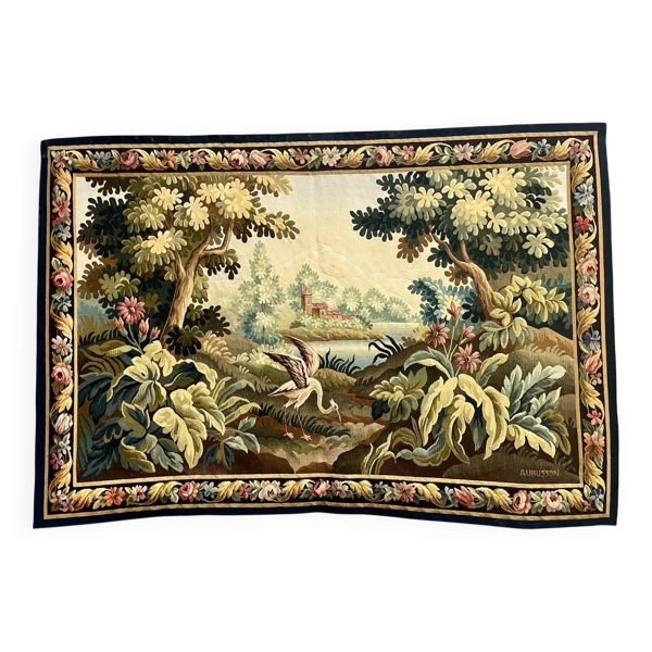 Tapisserie AUBUSSON XXème ''Verdure Oiseau — Beyit