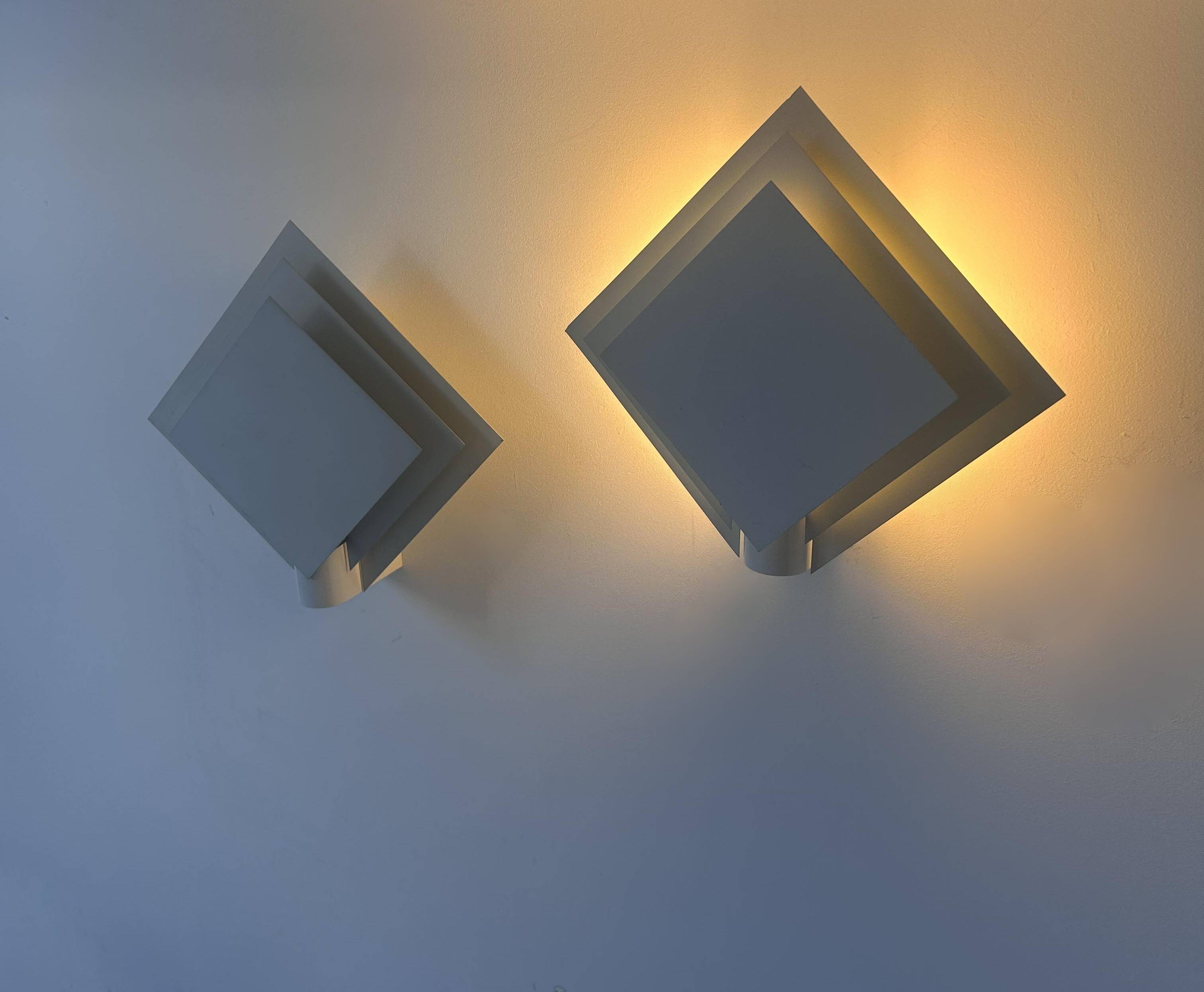 Pair of vintage wall lights, white lacquered metal, Netherlands 1970s