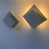 Pair of vintage wall lights, white lacquered metal, Netherlands 1970s