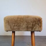 Norwegian sheepskin wing armchair with ottoman 1950