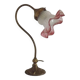 French Art Nouveau Brass Goose Neck Table Lamp White & Pink Glass Shade