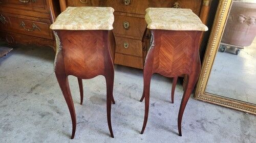 Pair of rosewood bedside tables with marble top