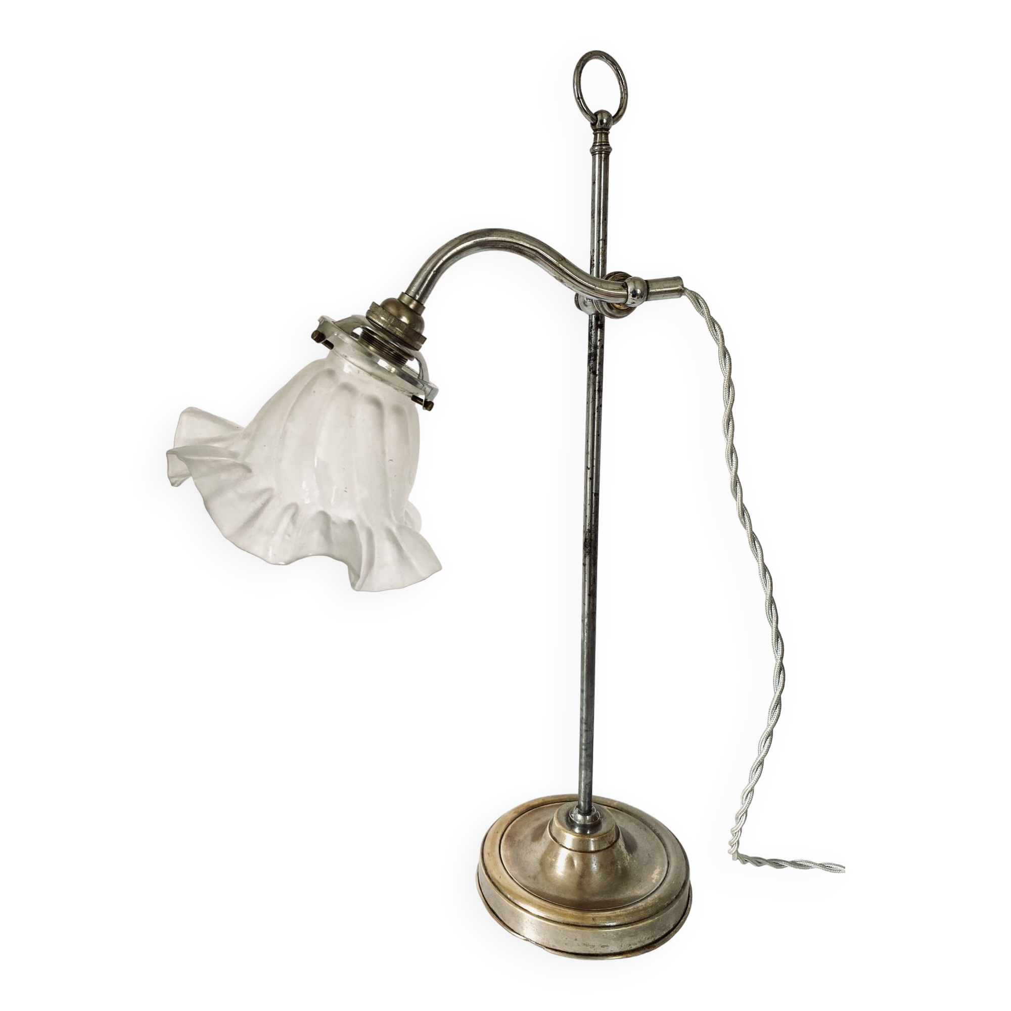 Lampe 1900, câble tissu tressé, tulipe verre au choix