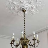 Lustre hollandais en laiton 8 feux années 60 - 85cmx1m23.
