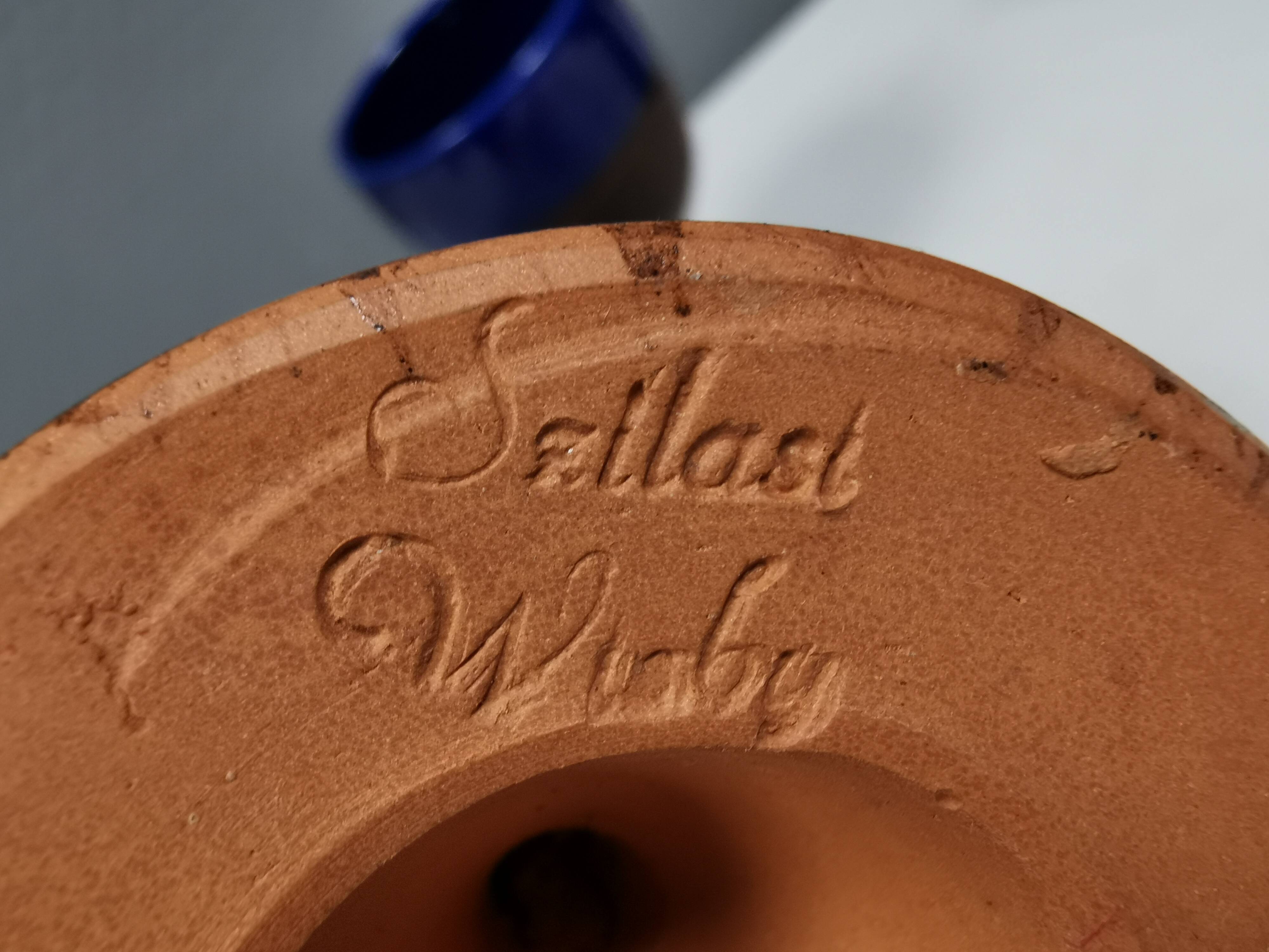 Two mugs in partially blue-glazed ceramic, from Seilast Wisby Sweden