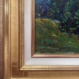 HST painting "Hilly landscape of the Jura" by Julien DURIEZ (1900-1993) 1954 + frame