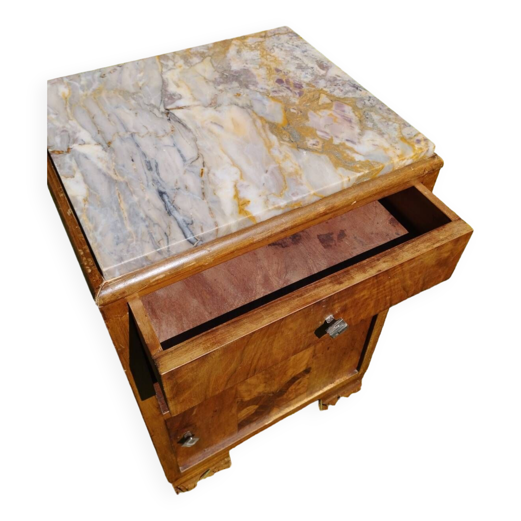 Art deco bedside table, marble top