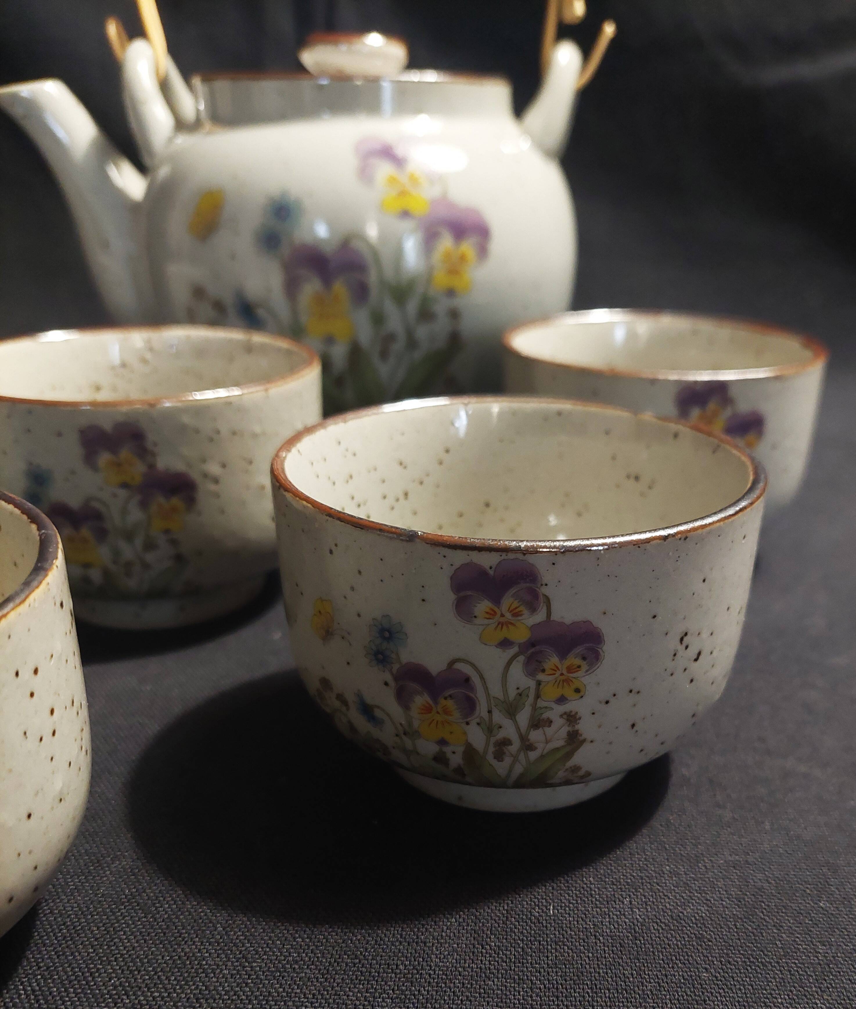 Vintage stoneware six cup tea set and teapot