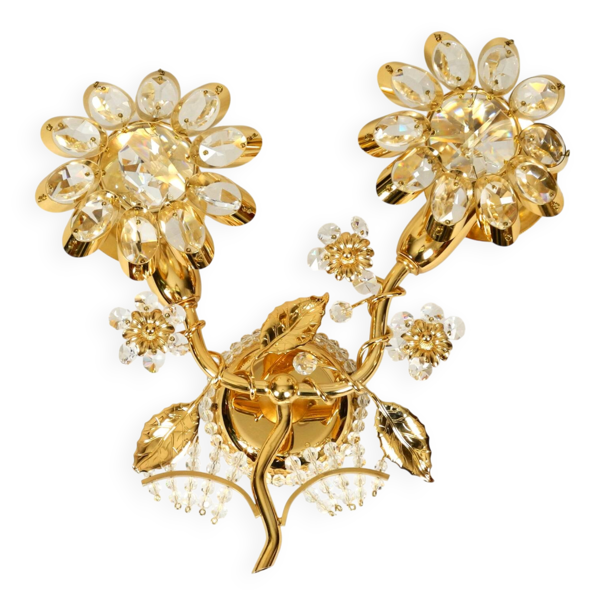 1970s brass crystal glass floral wall lamp by Ernst Palme unused condition