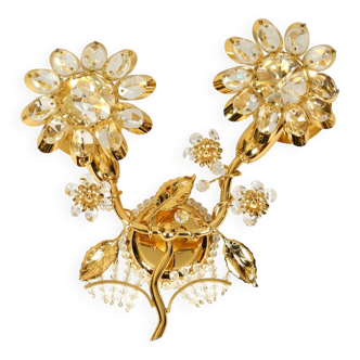 1970s brass crystal glass floral wall lamp by Ernst Palme unused condition