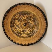 Large vintage stoneware ceramic plate to identify