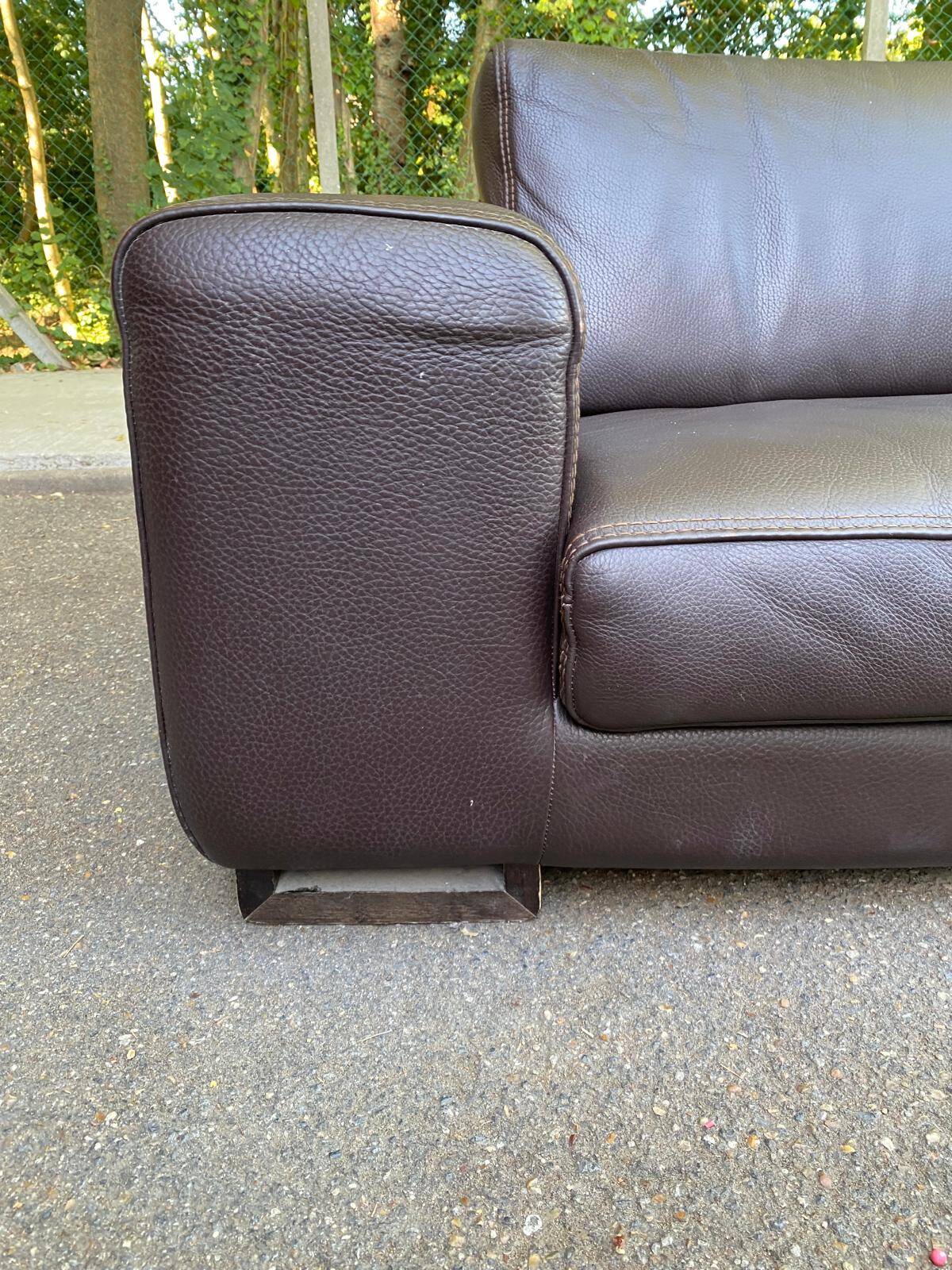 Canapé 3 places de luxe en cuir marron chocolat Roche bobois 235cm