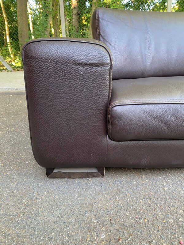 Canapé 3 places de luxe en cuir marron chocolat Roche bobois 235cm
