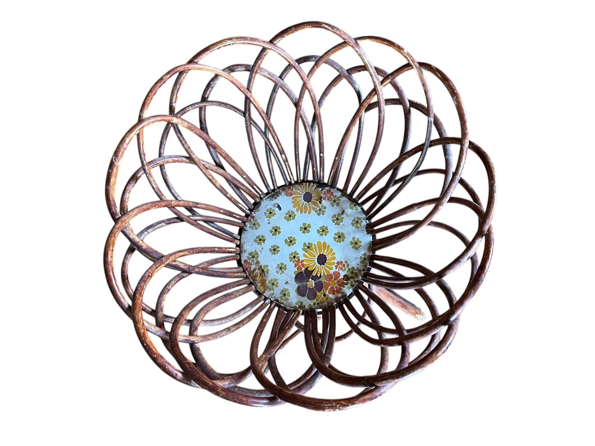 Tripod flower pot basket made of wicker, turned in the 1960s.