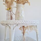 Antique white rattan side table