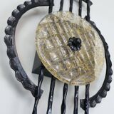 mid century brutalist style wrought iron and glass WALL LAMP sconce 60/70s