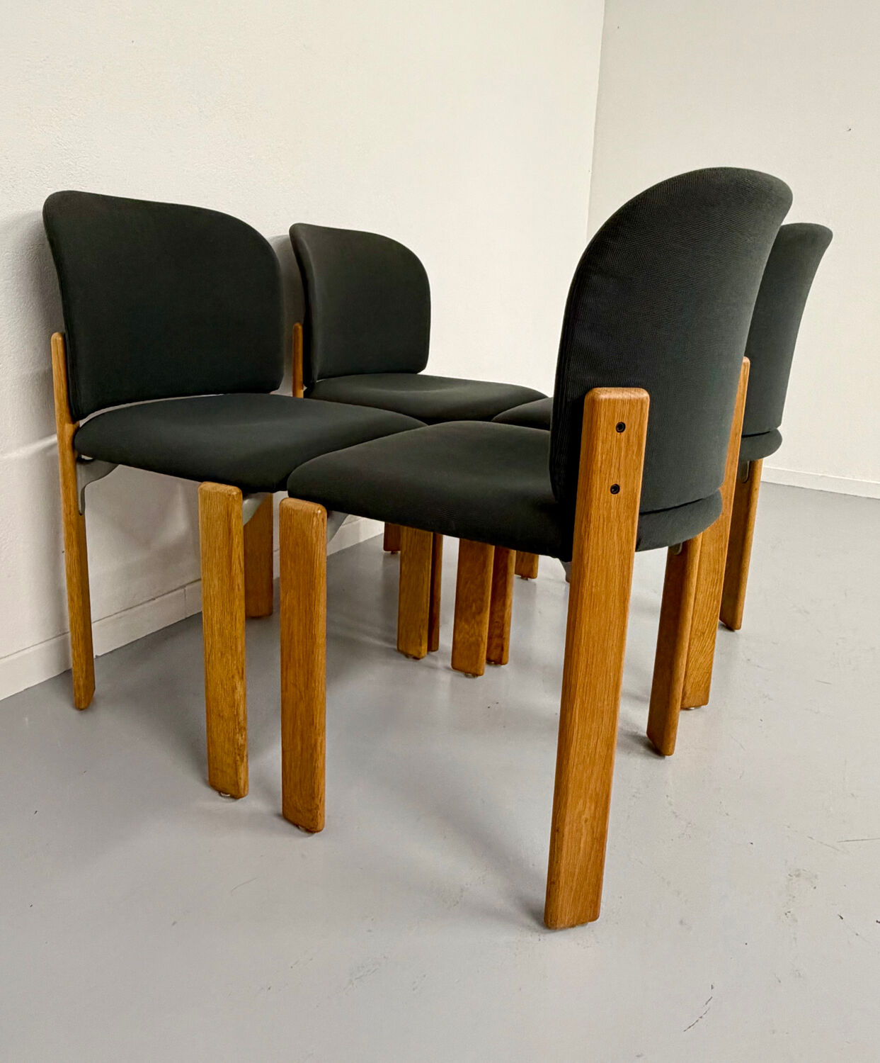 4 wooden and fabric chairs designed by Bruno Rey for Dietiker, vintage 70s