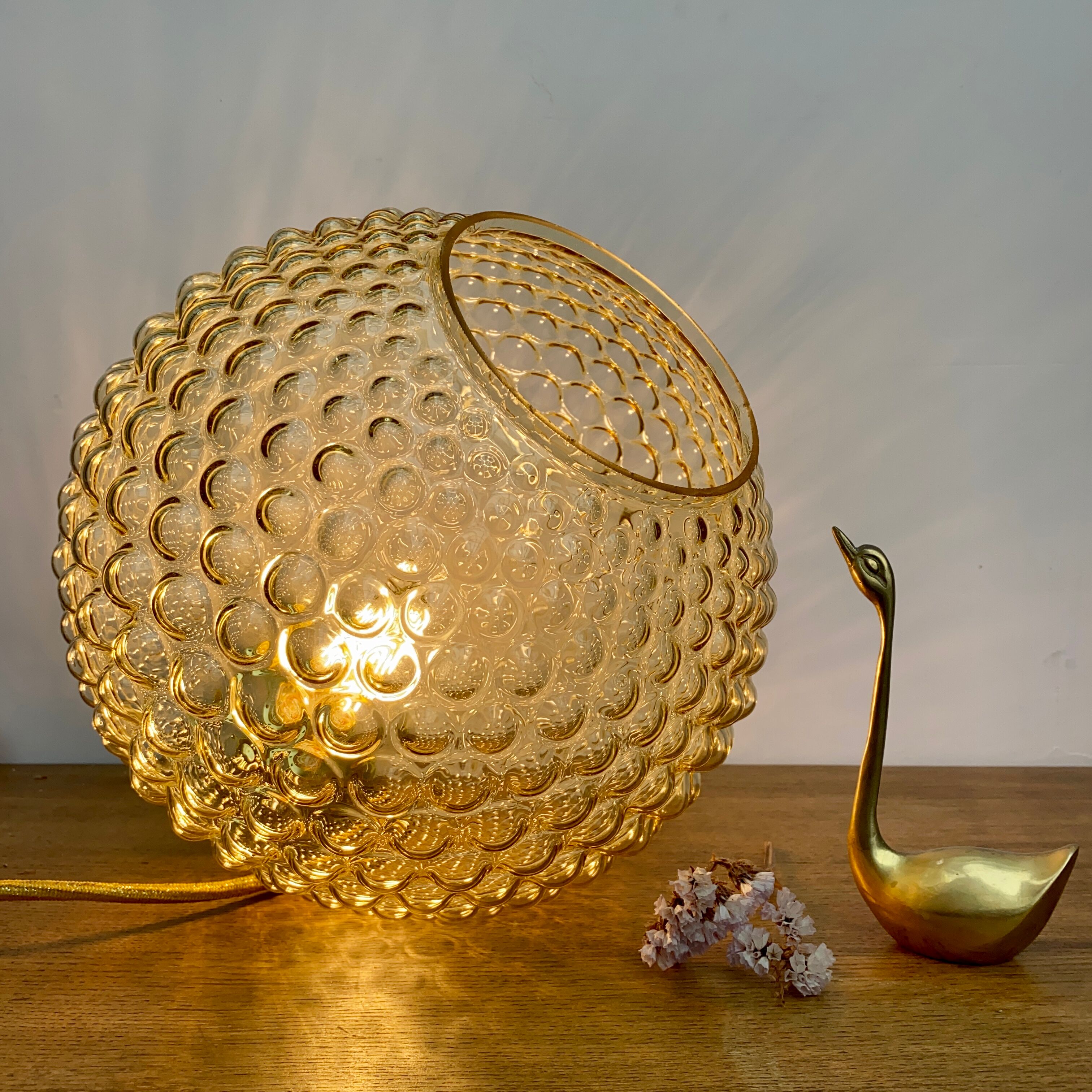 Vintage amber glass globe hanging lamp