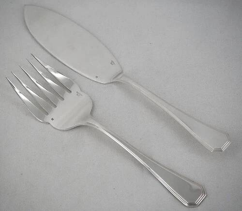 Christofle America, Art Deco fish service cutlery set, silver-plated, 2 pieces.
