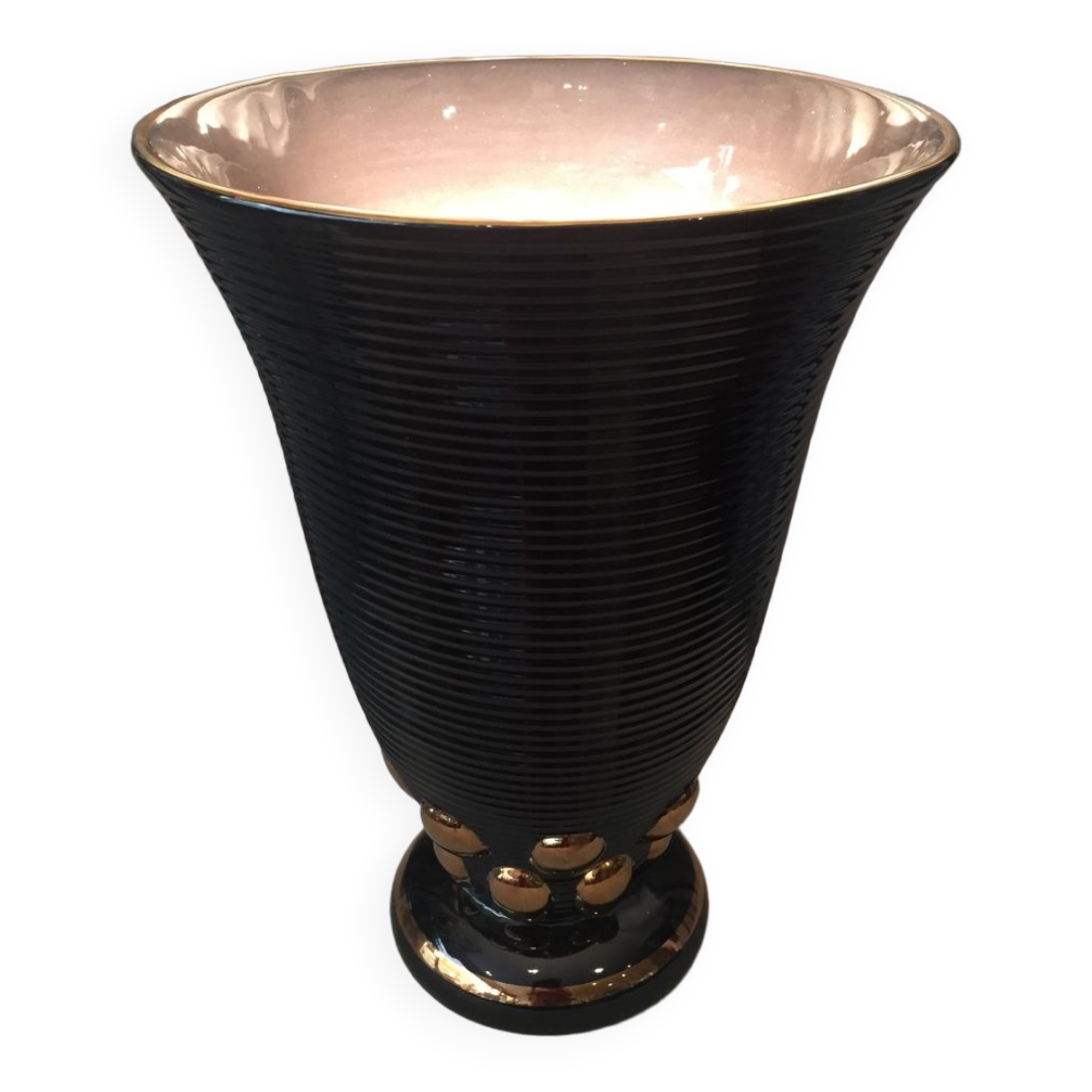 ORIGINAL EARTHENWARE LAMP OF ST CLEMENT ART DECO BLACK AND GILDED VASE CORNET