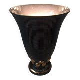 Lampe originale faïence de St Clément art deco noir et dore forme vase cornet