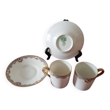 2 small cups with their saucers, Limoges