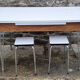 Set table chairs formica bicolor white and wood, feet eiffel, SIF, 70s, its 4 chairs